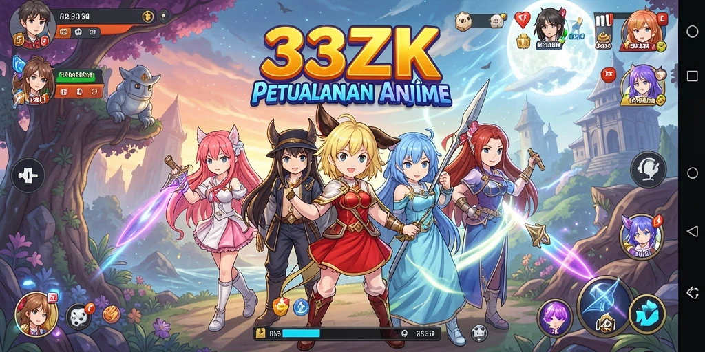 Screenshot 33ZK menampilkan aksi pertarungan karakter anime yang seru.