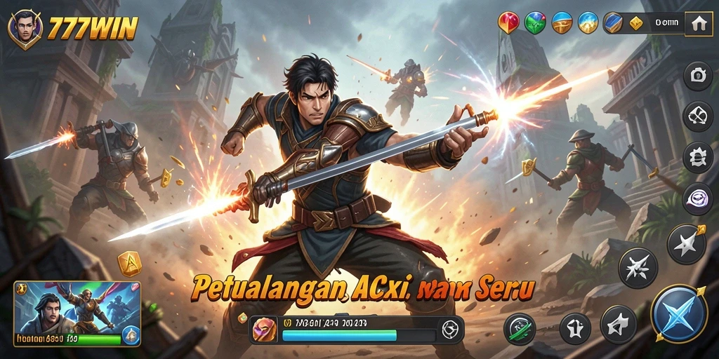 Screenshot dari gameplay seru 777WIN yang menampilkan pertarungan seru.