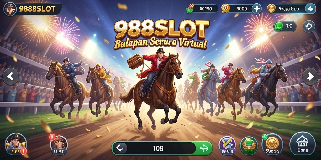 Tampilan balapan seru di 988SLOT dengan kendaraan kustom.