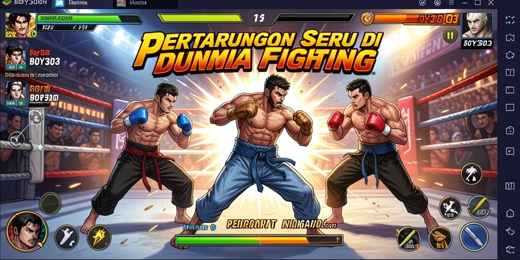 Screenshot BOY303 menampilkan aksi pertarungan seru dan karakter yang dinamis.