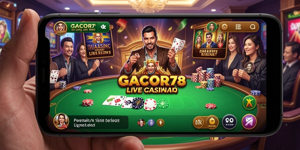 Tampilan gameplay Live Casino GACOR78 menunjukkan dealer yang siap melayani dengan antusiasme.