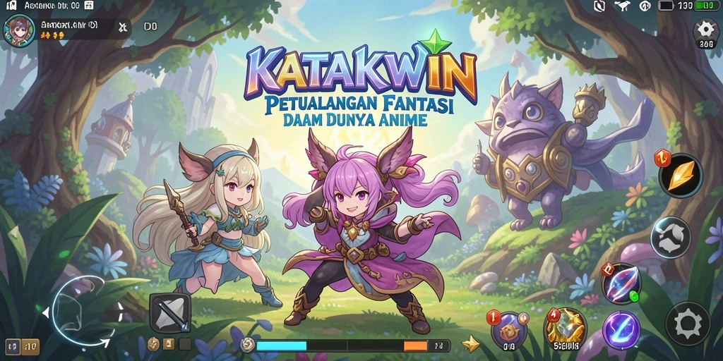 Tampilan gameplay KATAKWIN dengan karakter anime yang dinamis.
