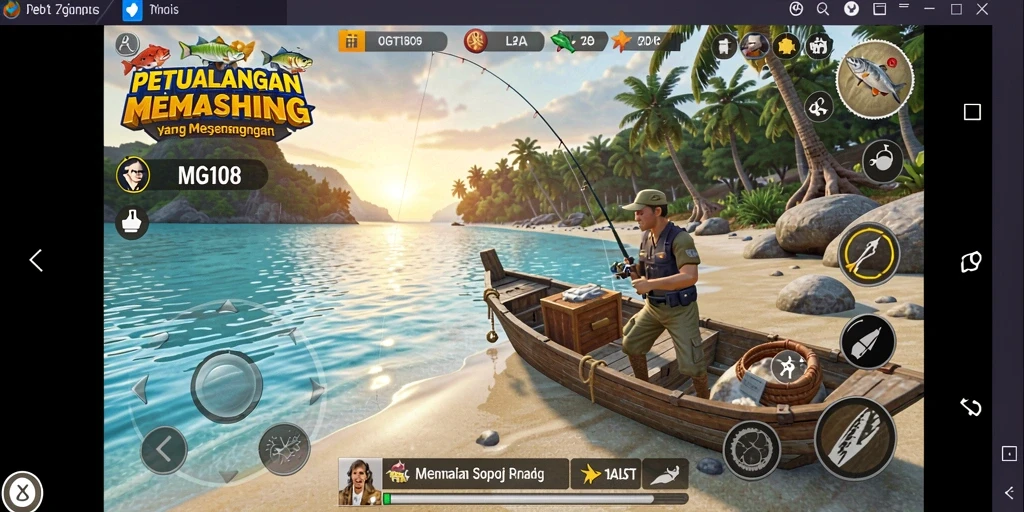 Screenshot gameplay MG108 menampilkan aksi seru memancing ikan.