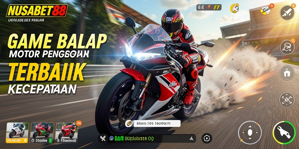 Tampilan gameplay mendebarkan dari NUSABET88 dengan balapan motor sangat cepat.
