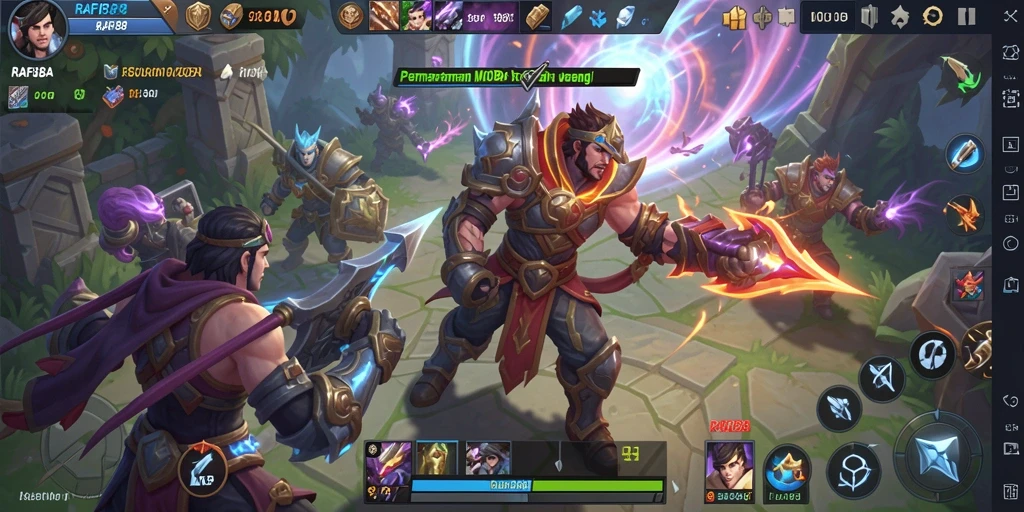 Screenshot gameplay RAFI88 yang menunjukkan aksi pertempuran MOBA yang intens.
