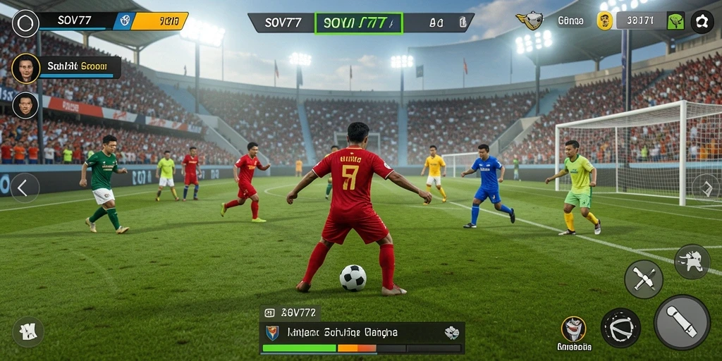 Tampilan gameplay SOV777 yang seru dan interaktif dalam pertandingan sepak bola.